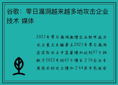 谷歌:零日漏洞越来越多地攻击企业技术 媒体 谷歌:零日漏洞越来越多地攻击企业技术 媒体