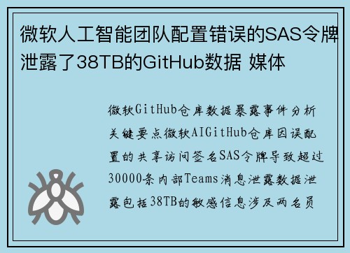 微软人工智能团队配置错误的SAS令牌泄露了38TB的GitHub数据 媒体 微软人工智能团队配置错误的SAS令牌泄露了38TB的GitHub数据 媒体